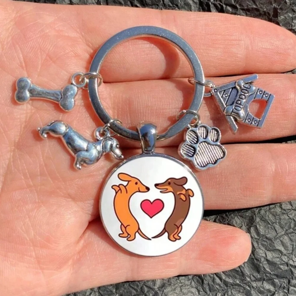Dachshund Lovers Round Dog Animal Tag Key Chain Purse‎ Charm Key Holder Keyring